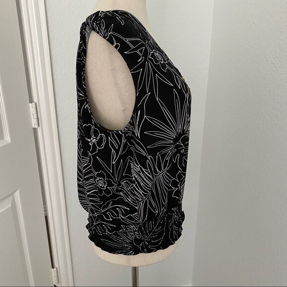 Ellen Tracy Floral Abstract Black White Pattern Sleeveless Rouche Sexy Size S - Picture 5 of 11